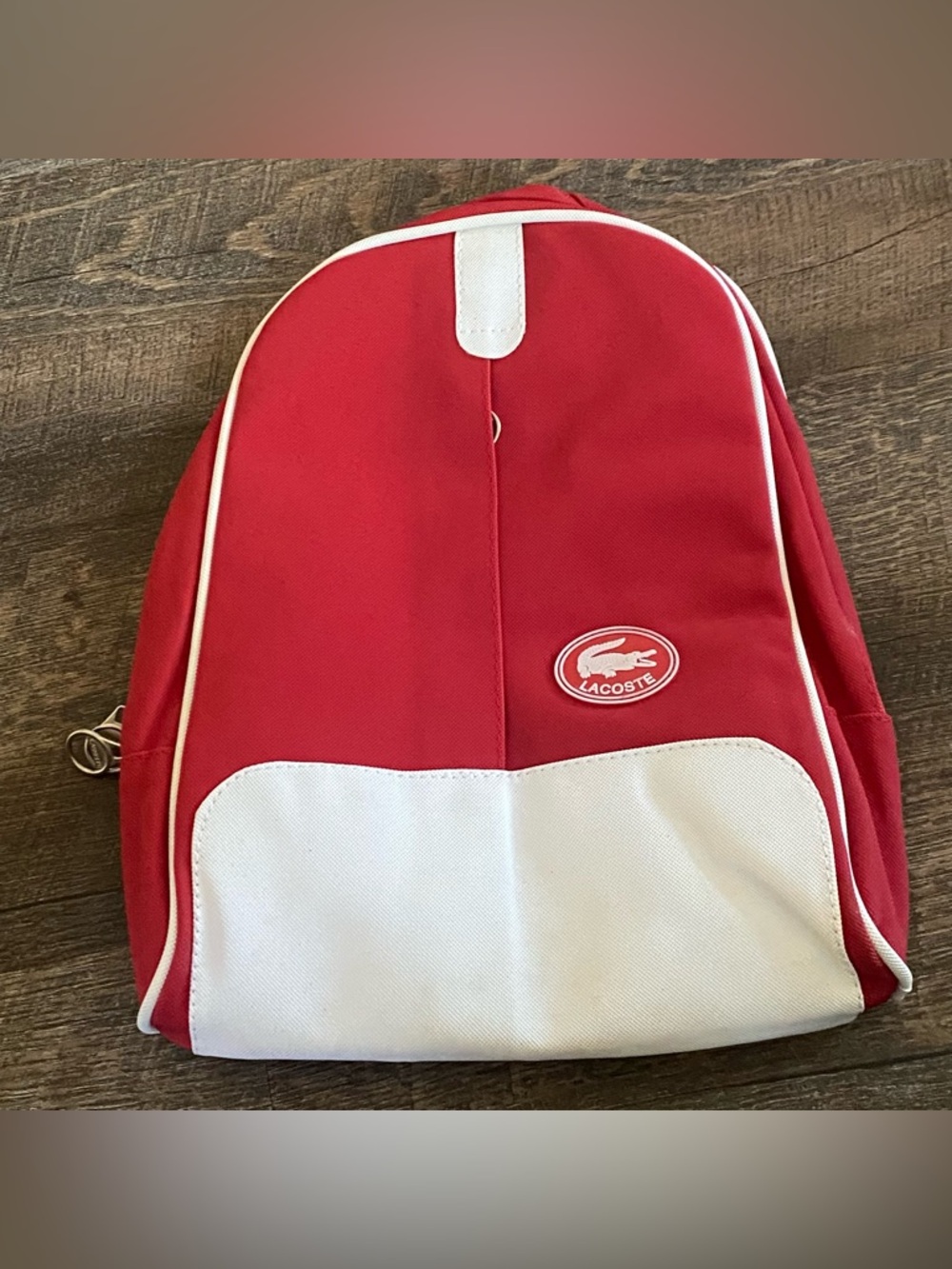 Vintage Lacoste M62 Red Backpack with Ivory Trim Logo detail bag